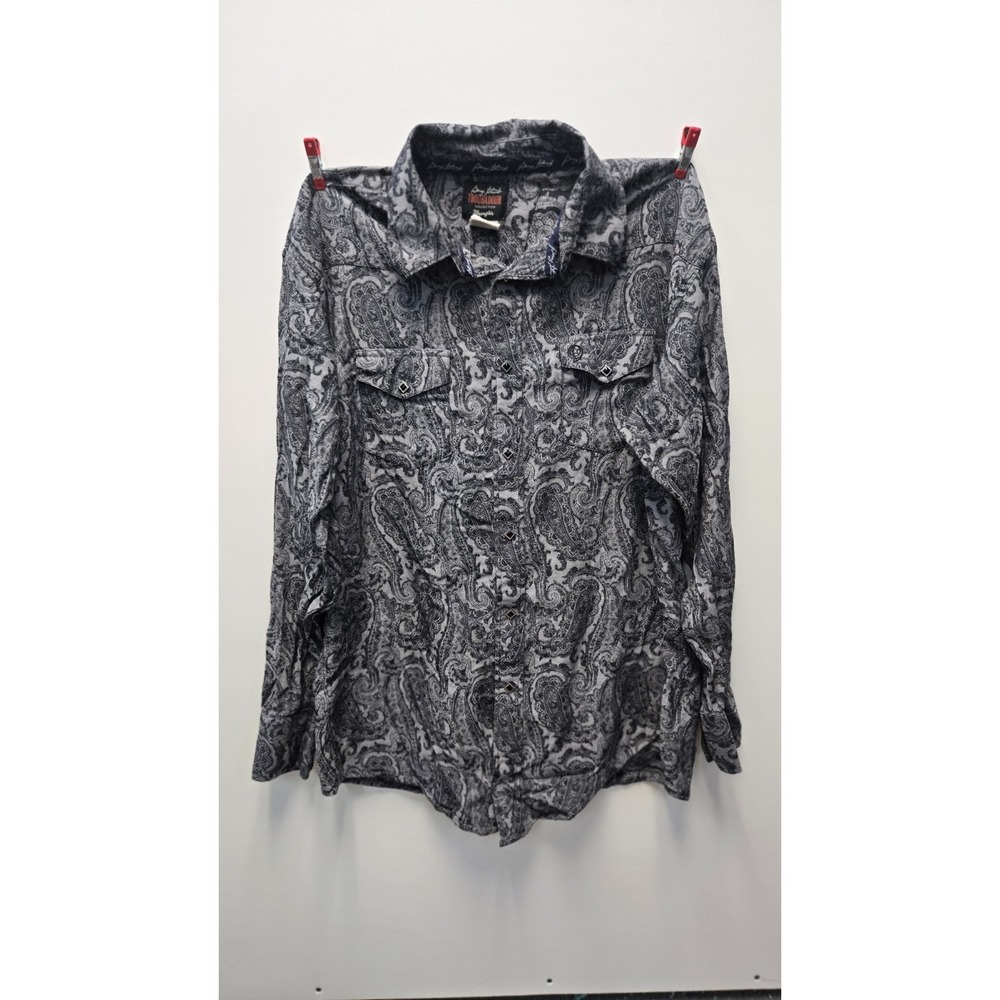 WRANGLER  GEORGE STRAIT Men's Western Shirt Gray Paisley Troubadour Pearl 2xl